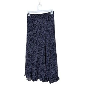 Carol Anderson Reversible Black Floral Maxi Skirt M Ruffle Hem Sheer Overlay